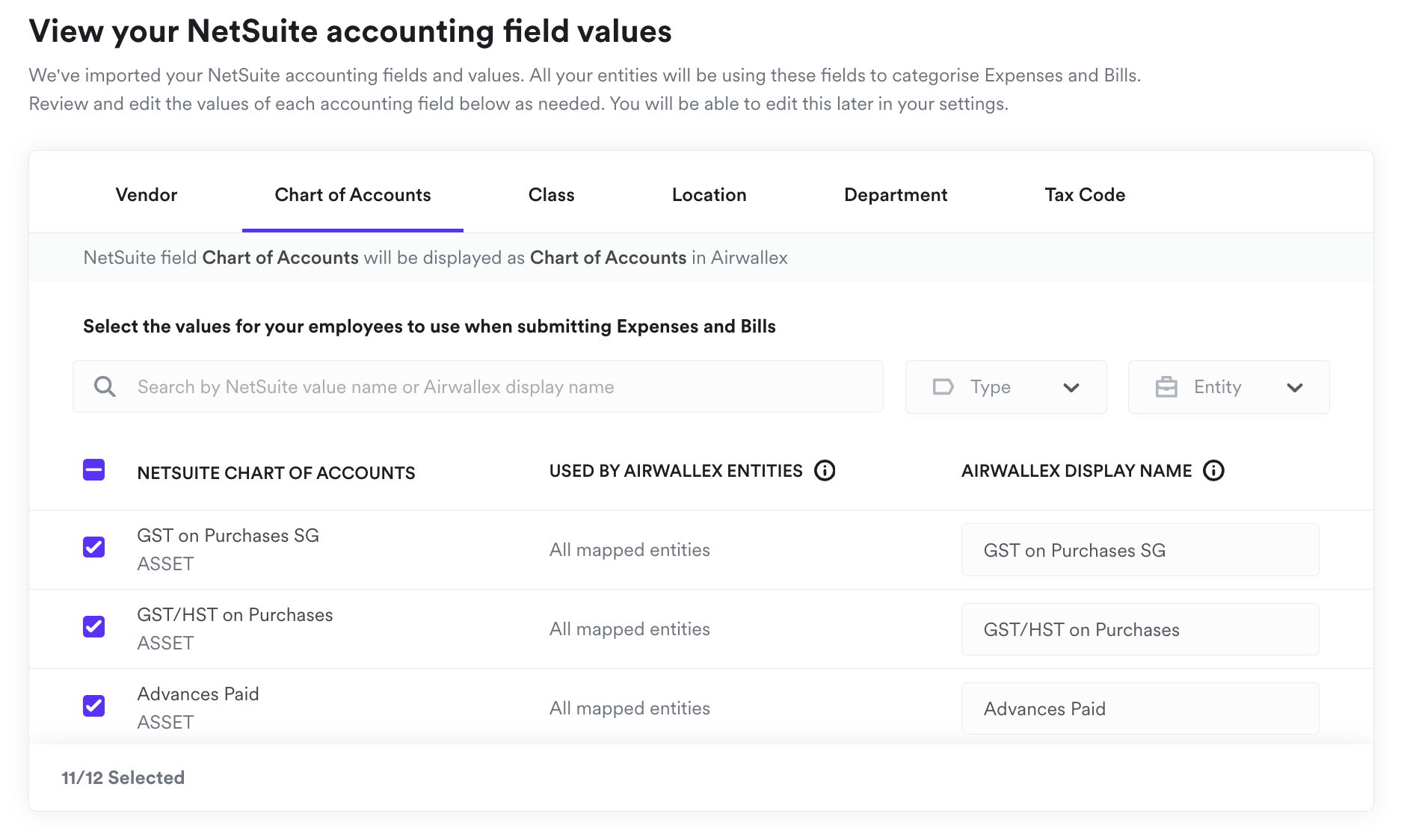 NetSuite Expenses and Bills review values.png